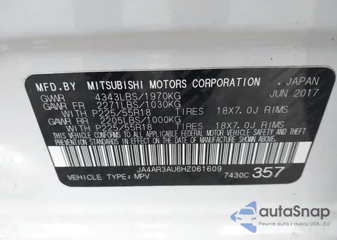 2017 Mitsubishi Outlander Sport 2.0 Le из США, поврежденный, VIN JA4AR3AU6HZ061609